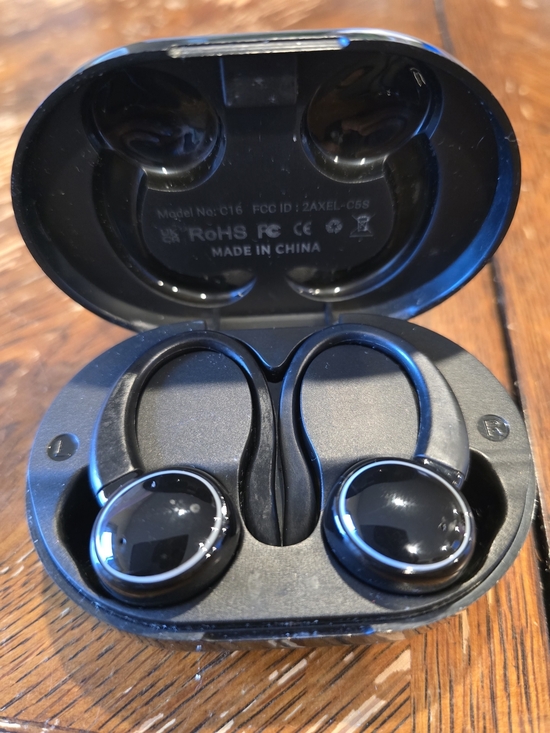 C16 Other - C16 Black Wireless Bluetooth Earbuds Ear Hooks Charging Case Tested Working